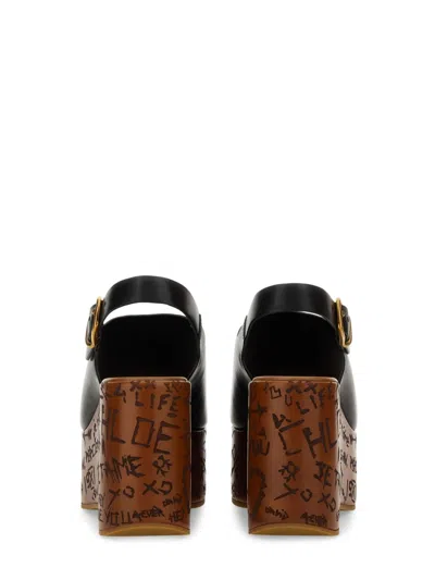 Chloé Maxime Leather Slingback Platform Sandals In Black