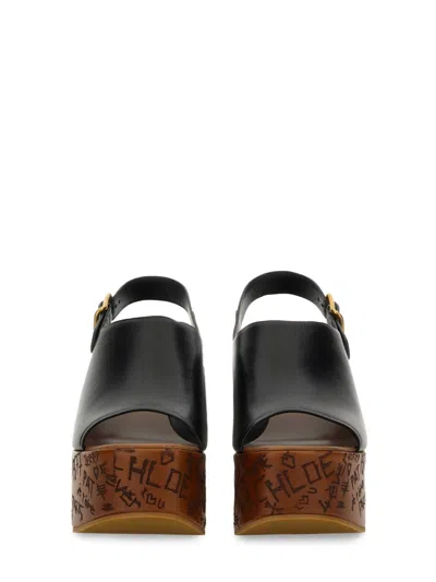 Chloé Maxime Leather Slingback Platform Sandals In Black
