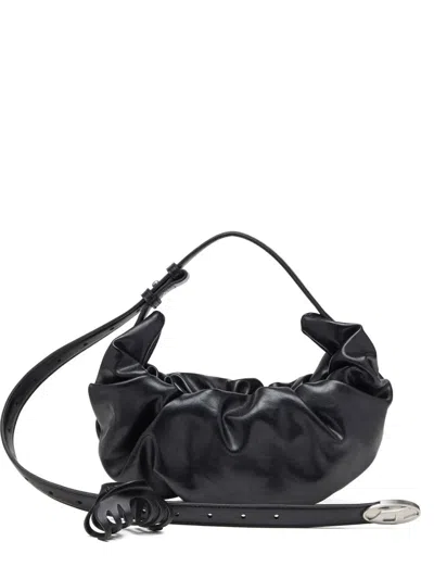 Diesel Grab-d S-small Scrunched Hobo Bag In Shiny Pu In Black