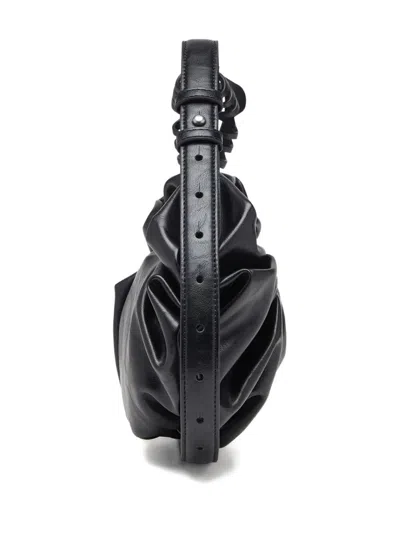 Diesel Grab-d S-small Scrunched Hobo Bag In Shiny Pu In Black