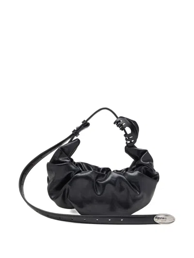 Diesel Grab-d S-small Scrunched Hobo Bag In Shiny Pu In Black