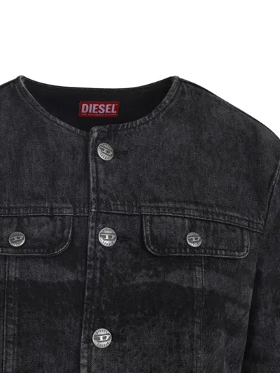 Diesel Grey Jacket With Round Neck And Frayed Edges In Cotton Blend Woman In Black