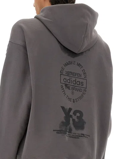 Y-3 Hoodie Featuring Graphic Design On Back In Brown