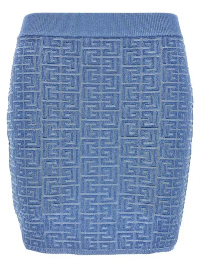 Balmain Textured Pattern Mini Skirt With Elastic Waistband In Blue