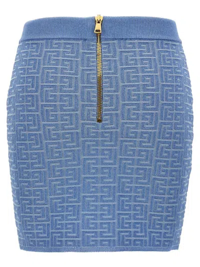 Balmain Textured Pattern Mini Skirt With Elastic Waistband In Blue