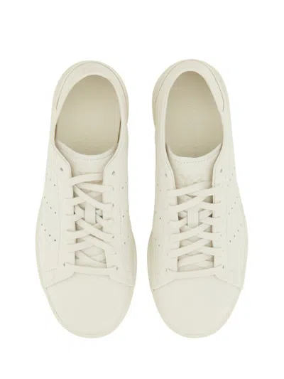 Y-3 White Leather Sneakers With Rounded Toe And Lace-up Closure
