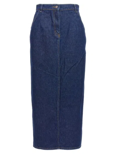 Magda Butrym High-waisted Denim Skirt With Pockets And Slit In Blue