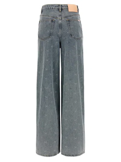 Self-portrait Light Blu Diamante Bow Jeans In Blue