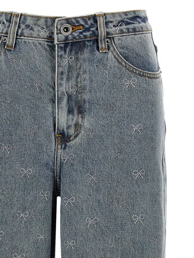 Self-portrait Light Blu Diamante Bow Jeans In Blue