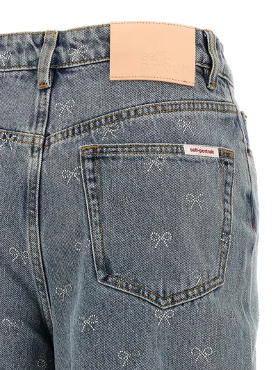 Self-portrait Light Blu Diamante Bow Jeans In Blue