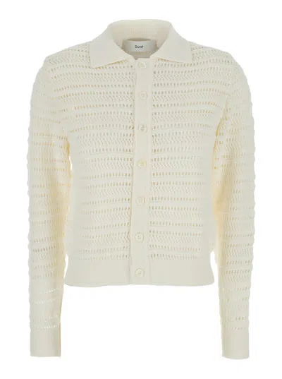 Dunst White Cardigan With Spread Collar In Cotton Woman In Neutral