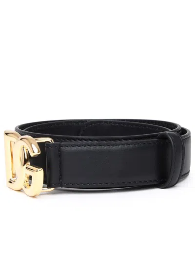 Dolce & Gabbana Black Belt With Logo Buckle In Black