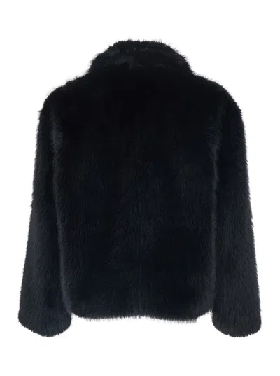 Tonywack Black Jacket With Classic Collar In Faux Fur Man In Black