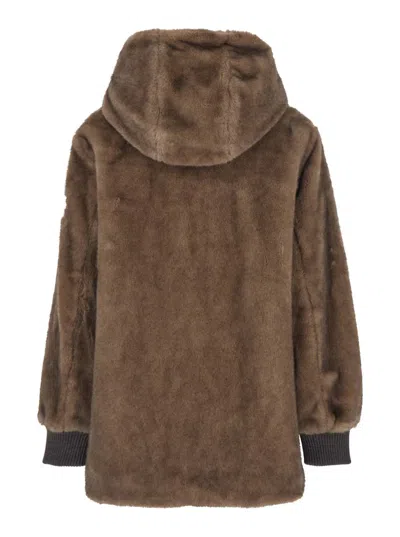 Tatras Arabis Brown Jacket With Fixed Hood And Logo Patch On The Sleeve In Faux Fur Woman In Brown