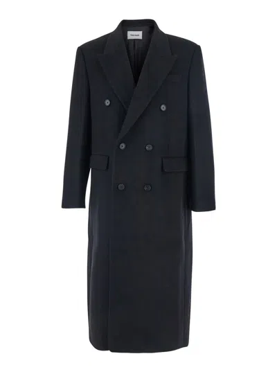 Tonywack Black Double-breasted Coat With Classic Lapels In Wool Blend Man In Blue