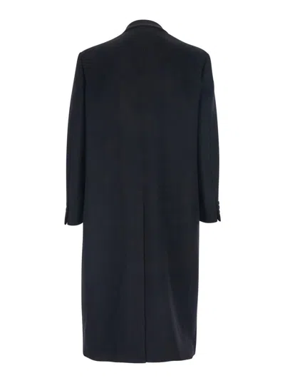 Tonywack Black Double-breasted Coat With Classic Lapels In Wool Blend Man In Blue