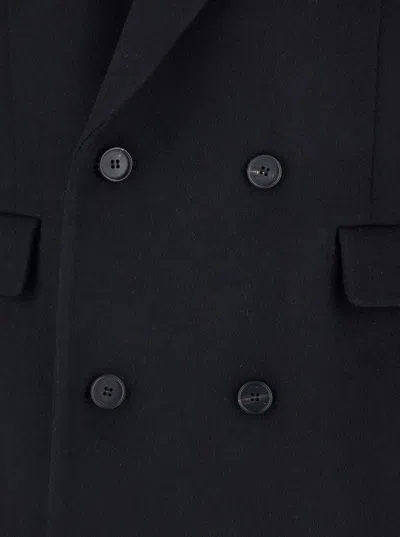Tonywack Black Double-breasted Coat With Classic Lapels In Wool Blend Man In Blue