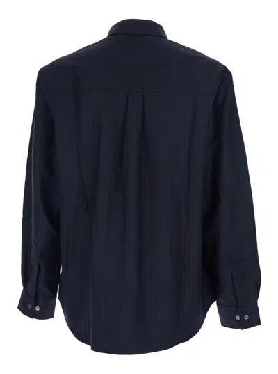 Tonywack Blue Pinstriped Shirt With Pointed Collar In Wool Blend Man In Blue