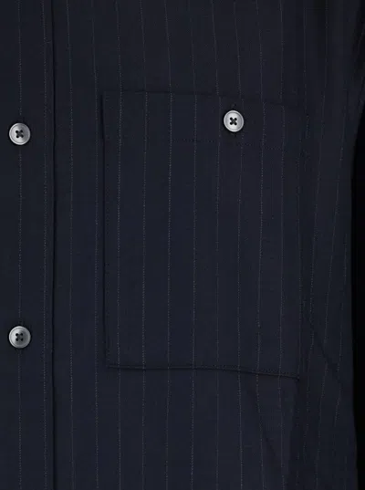 Tonywack Blue Pinstriped Shirt With Pointed Collar In Wool Blend Man In Blue