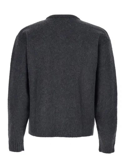 Tonywack Grey Crew Neck Sweater With Front Pockets And Brushed Effect In Fabric Man In Gray