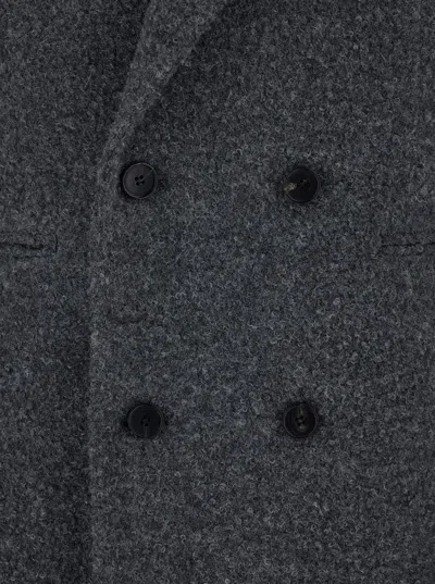 Tonywack Grey Double-breasted Coat With Classic Lapels In Wool Blend Man In Gray