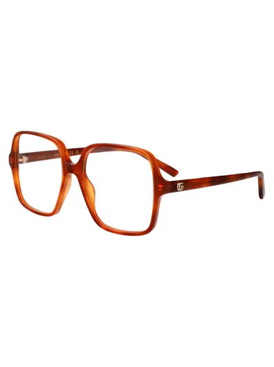 Gucci Havana-havana-transparent Recycled Acetate Glasses In Red