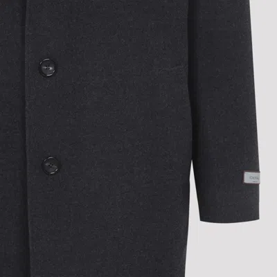 Canali Tailored Wool Coat With Classic Notch Lapel In Gray