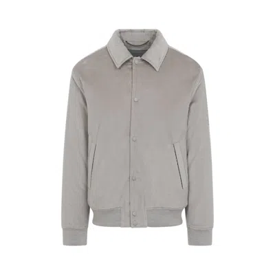 Canali Classic Corduroy Bomber Jacket In Soft Light Grey In Gray