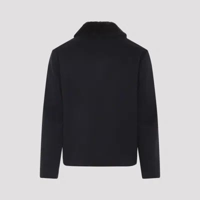 Canali Navy Blue Coach Cashmere Jacket In Black