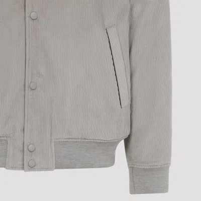 Canali Classic Corduroy Bomber Jacket In Soft Light Grey In Gray