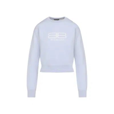 Balenciaga Logo-jacquard Cropped Sweater In Wool Blend In Blue