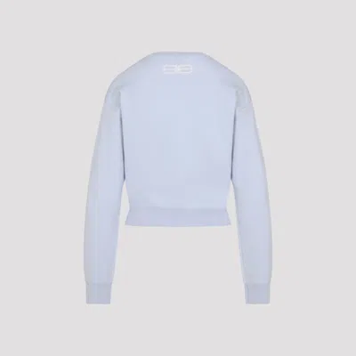 Balenciaga Logo-jacquard Cropped Sweater In Wool Blend In Blue