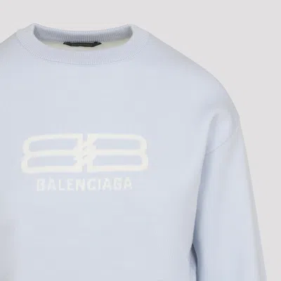 Balenciaga Logo-jacquard Cropped Sweater In Wool Blend In Blue
