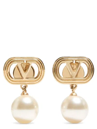 Valentino Ovalette Earrings Featuring Pearl Detail In Gold