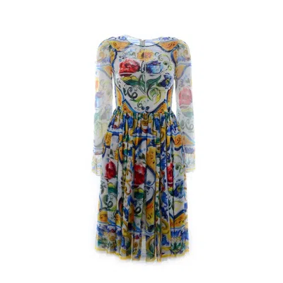 Dolce & Gabbana Silk Maiolica Dress Women In Multi