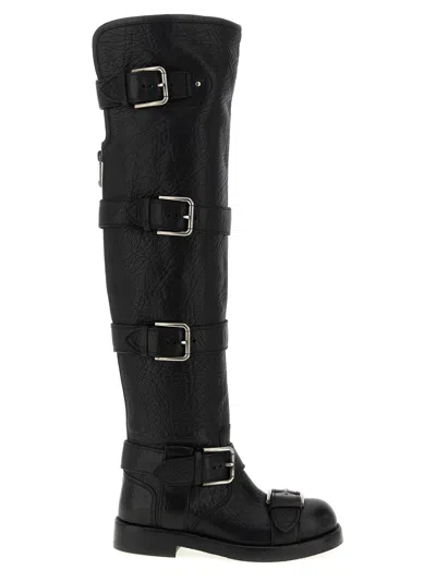 Dolce & Gabbana Bernini Buckled Crinkled-leather Over-the-knee Boots In Black