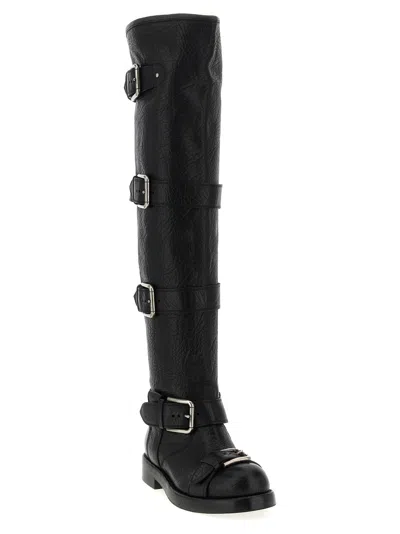 Dolce & Gabbana Bernini Buckled Crinkled-leather Over-the-knee Boots In Black