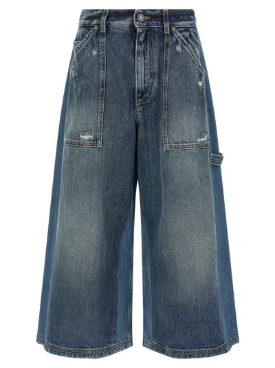 Dolce & Gabbana Patchwork Denim Wide-leg Crop Carpenter Pants In Blue