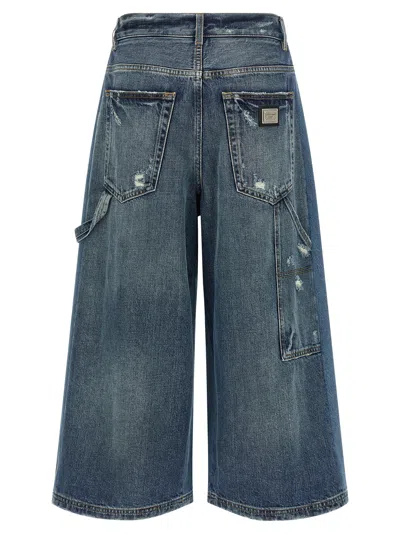 Dolce & Gabbana Patchwork Denim Wide-leg Crop Carpenter Pants In Blue
