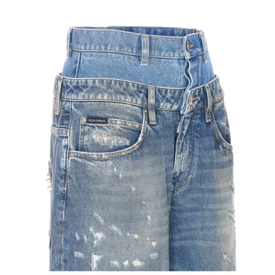 Dolce & Gabbana Wide-leg Trousers With Five Pockets And Belt Loops In Blue