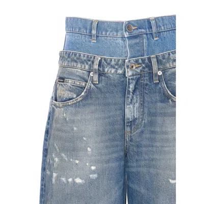 Dolce & Gabbana Wide-leg Trousers With Five Pockets And Belt Loops In Blue