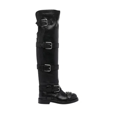 Dolce & Gabbana Bernini Buckled Crinkled-leather Over-the-knee Boots In Black