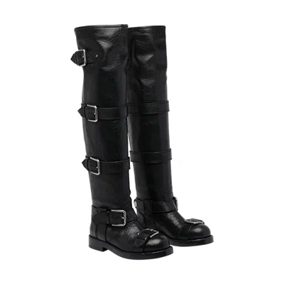 Dolce & Gabbana Bernini Buckled Crinkled-leather Over-the-knee Boots In Black