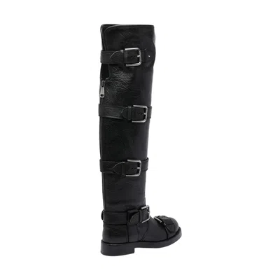 Dolce & Gabbana Bernini Buckled Crinkled-leather Over-the-knee Boots In Black