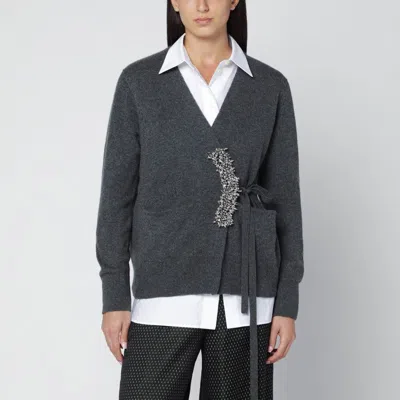 Dries Van Noten Grey Cashmere Cardigan With Brooch Detail Women In Gray