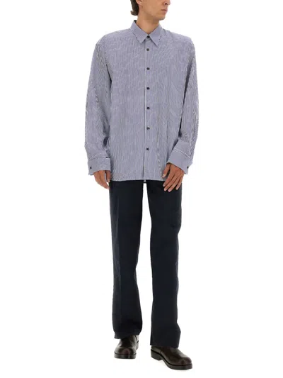 Dries Van Noten Straight Leg Trousers Double Zipper Detail In Blue