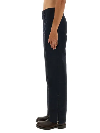 Dries Van Noten Straight Leg Trousers Double Zipper Detail In Blue