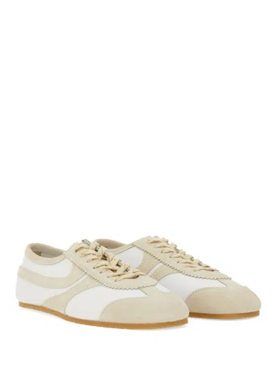 Dries Van Noten Leather Sneakers Low Profile Suede Panels Rubber Sole In White