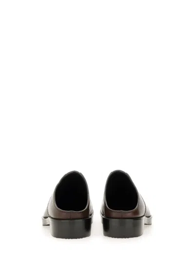 Dries Van Noten Round Toe Leather Clogs With Rubber Sole In Brown