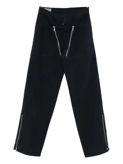 Dries Van Noten Straight Leg Trousers Double Zipper Detail In Blue